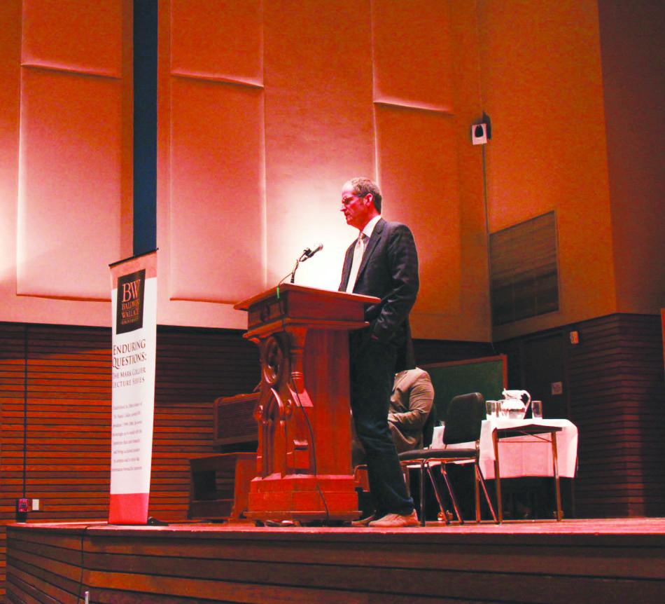 Stephen Prothero addresses the BW community in Gamble Auditorium.
