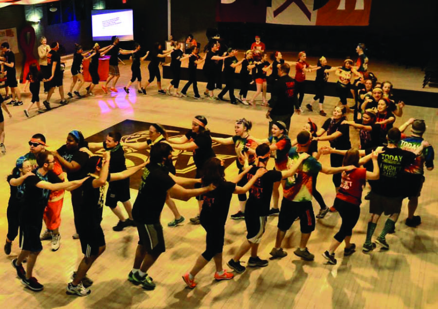Baldwin Wallace students participating in BW’s annual Dance Marathon, another service opportunity on campus. 