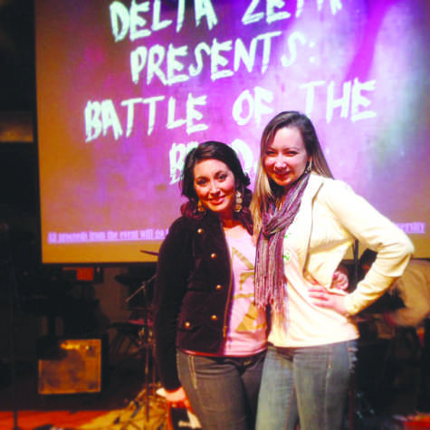 Senior Brittany Callahan and junior Stephanie Higgens MC the the Delta Zeta Sorority’s Second Annual Battle of the Bands held in BW’s Student Activity Center. 
