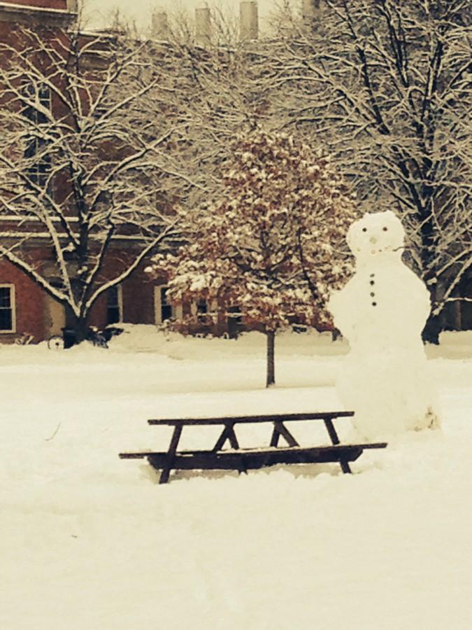 Snowman+built+in+North+Quad+by+students+following+the+mid-February+freeze.%0D%0A