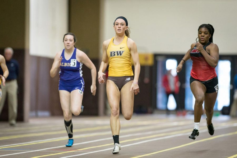 Senior All-OAC sprinter Grace Nemeth was among the individual champions for Baldwin Wallace at the OAC Championships.