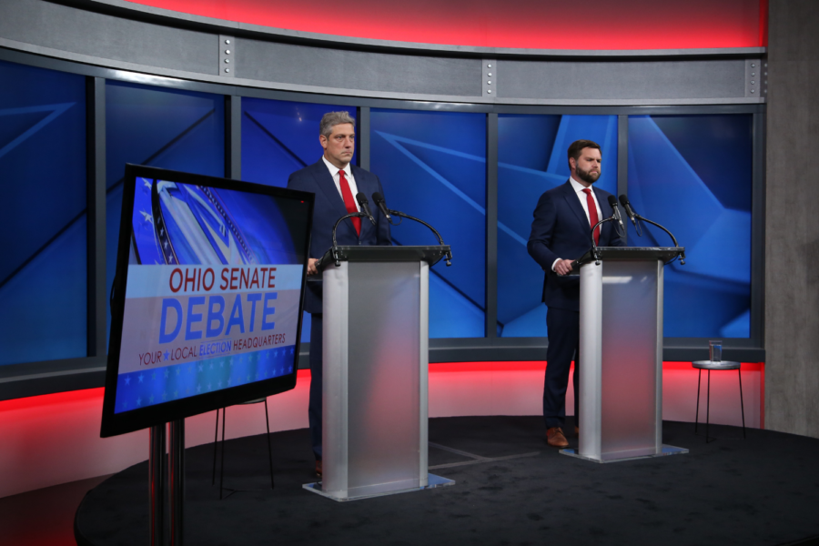 Ohio candidates for U.S. Senate Rep. Tim Ryan (D) and J.D. Vance (R) attempted to tone down references to hot-button issues at an October debate.