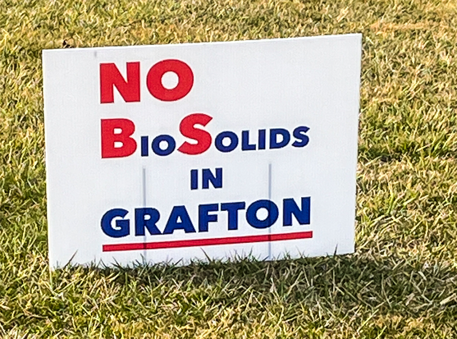 Signs reading No BioSolids in Grafton are a common sight in yards throughout Grafton Township as residents fight against a proposed biosolids handling facility.