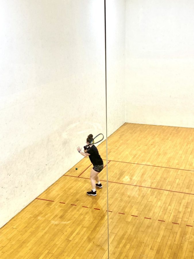 Julia Stein, junior BW Racquetball Club member, practices in the Lou Higgins Rec Center in preparation for the 2023 season.
