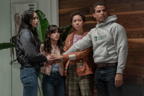 Scream VI features Melissa Barrera, Jenna Ortega, Jasmin Savoy Brown, and Mason Gooding in “Scream VI (from left to right)