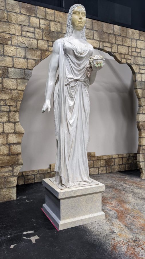 The Greek statue before the restoration process, named Jocasta by the production team and cast.