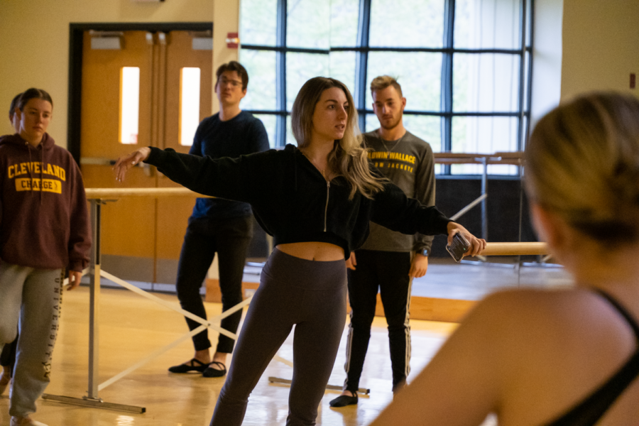 Christina Lindhout shows the Ballet Bootcamp class how to do a certain move.