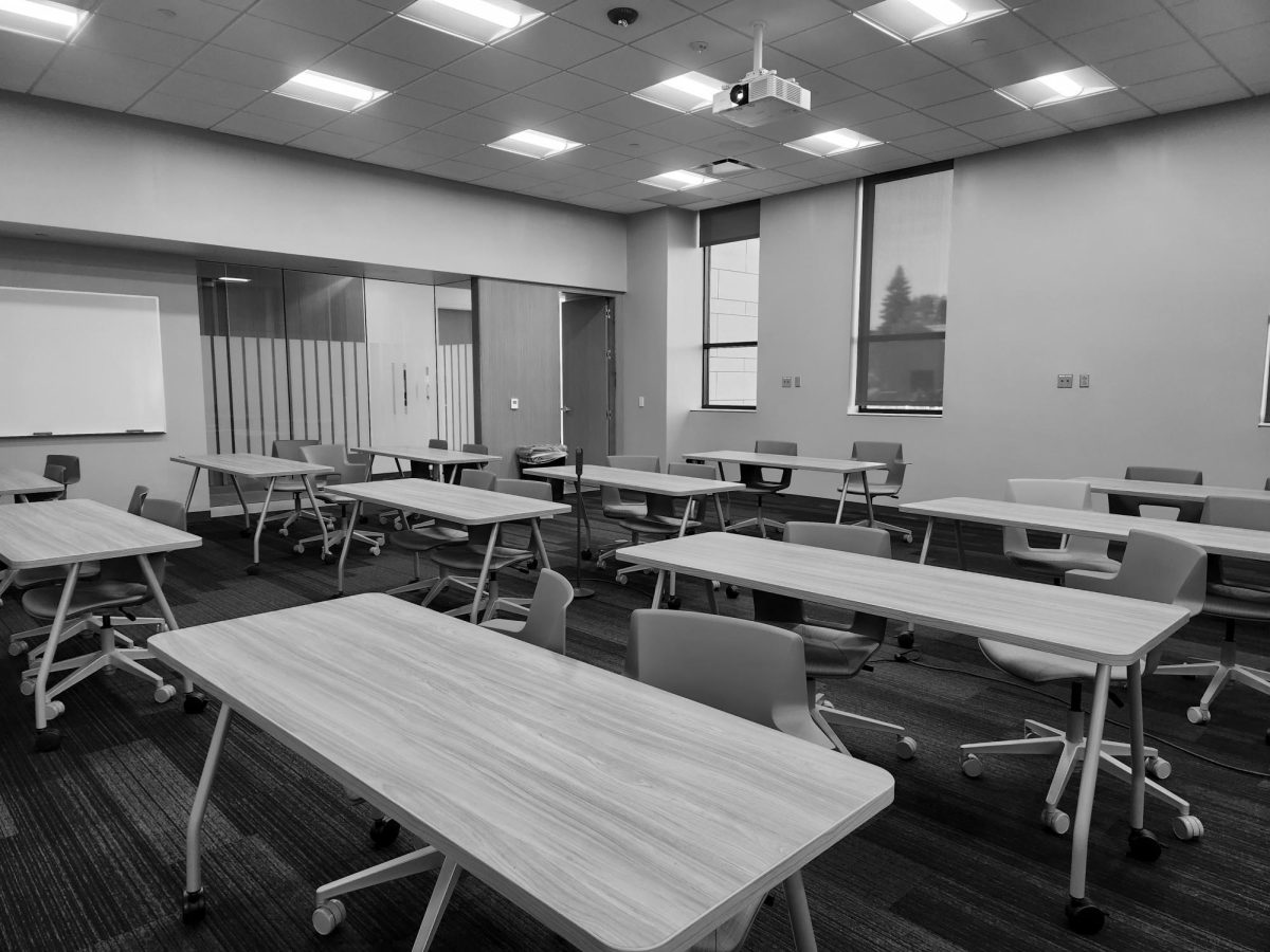 BW classroom inside of  the Austin E. Knowlton center on campus.