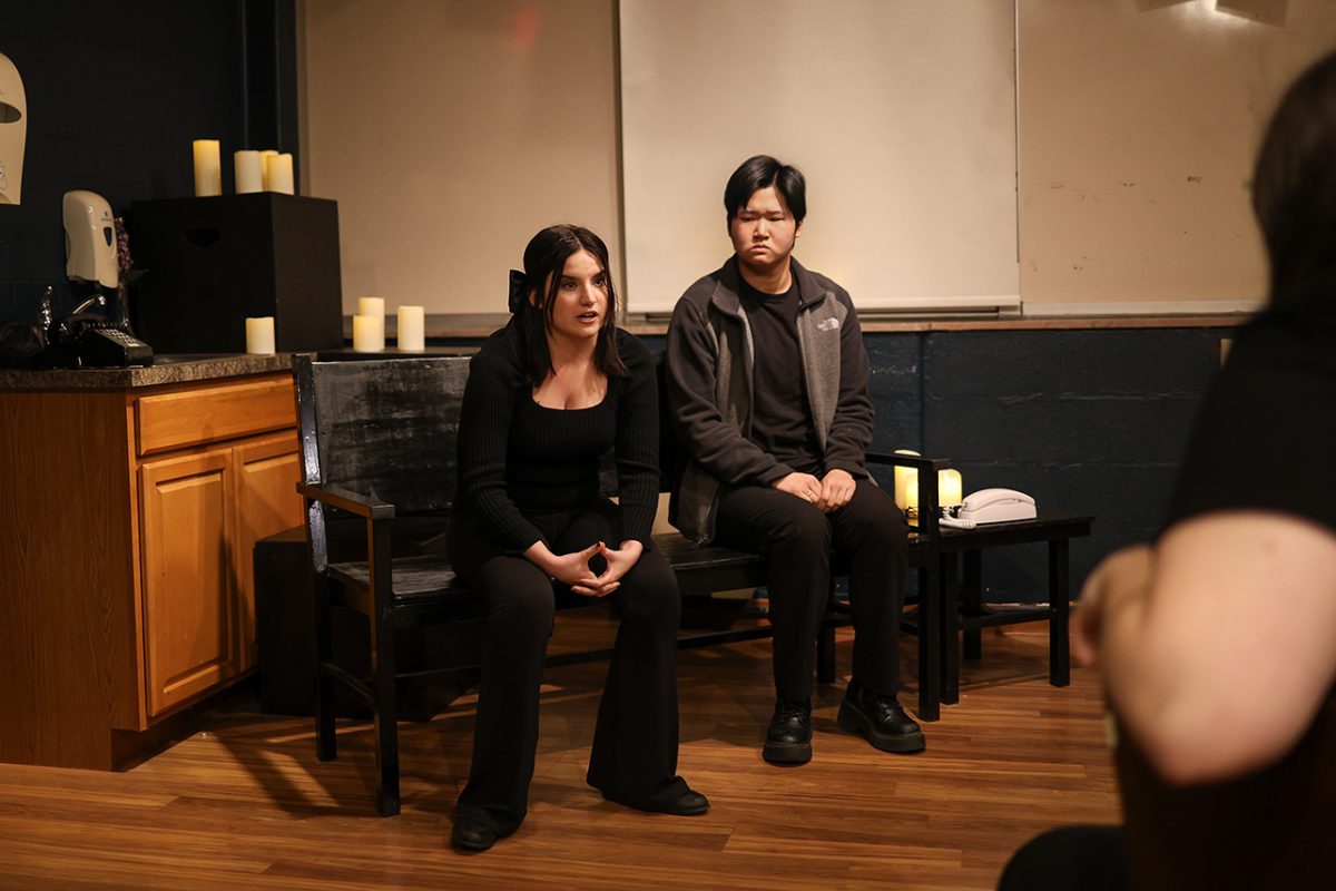 (left to right) Jennifer Jarvis and Troian Butler perform a scene from “The Laramie Project,” which premiered on Nov. 16 in the Loomis Acting Studio. 