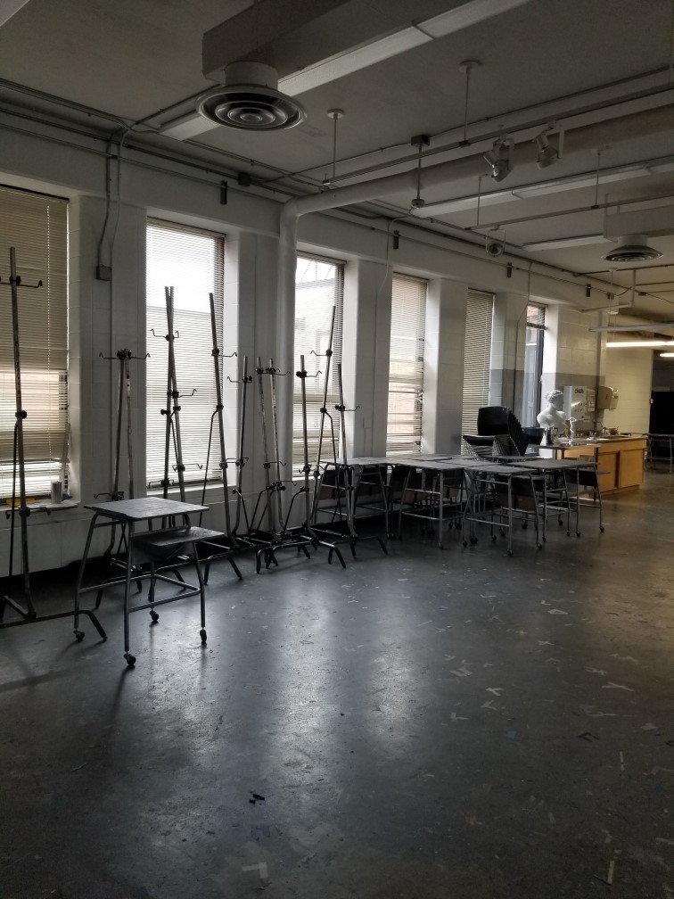 A quiet painting room on campus when students left for winter break.