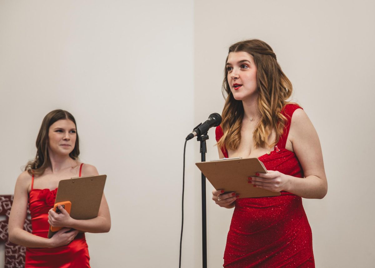 Left to right: Olivia Lane and Bailey Croft speak at the Red Dress Gala.