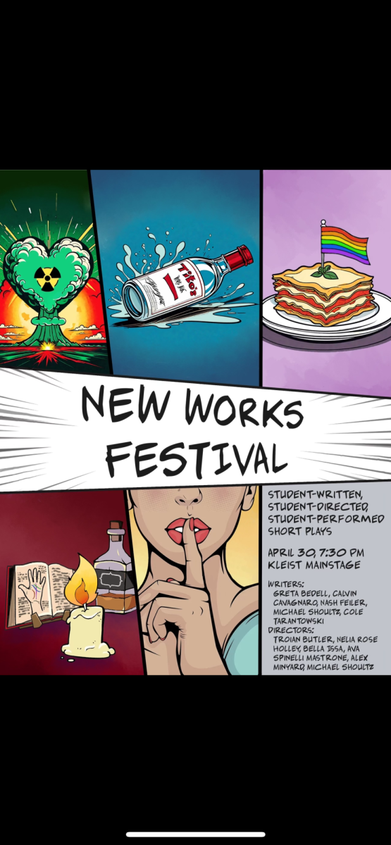The poster for New Works Festival that is taking place today on Kleists Mainstage. 