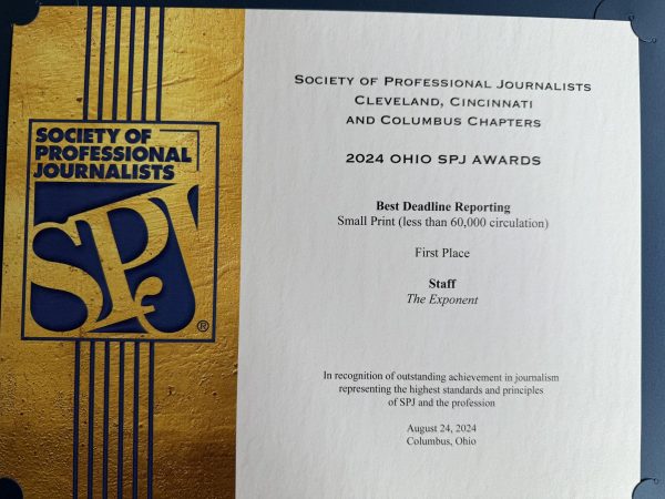 In addition to the "Best College Newspaper" award, The Exponent has also received the First Place Award in the "Best College Newspaper" category at the annual contest hosted by the Society of Journalism-Cleveland, Cincinnati, and Columbus Chapters.