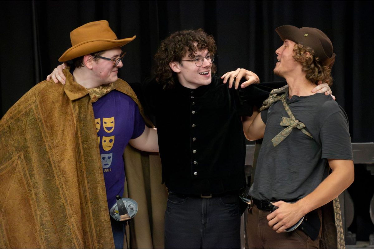 Andrew Timmins, Nash Feiler and Jonathan McPherson perform a scene from “Rosencrantz and Guildenstern Are Dead,” which premiered on Sept. 25 in Fynes Hall.  