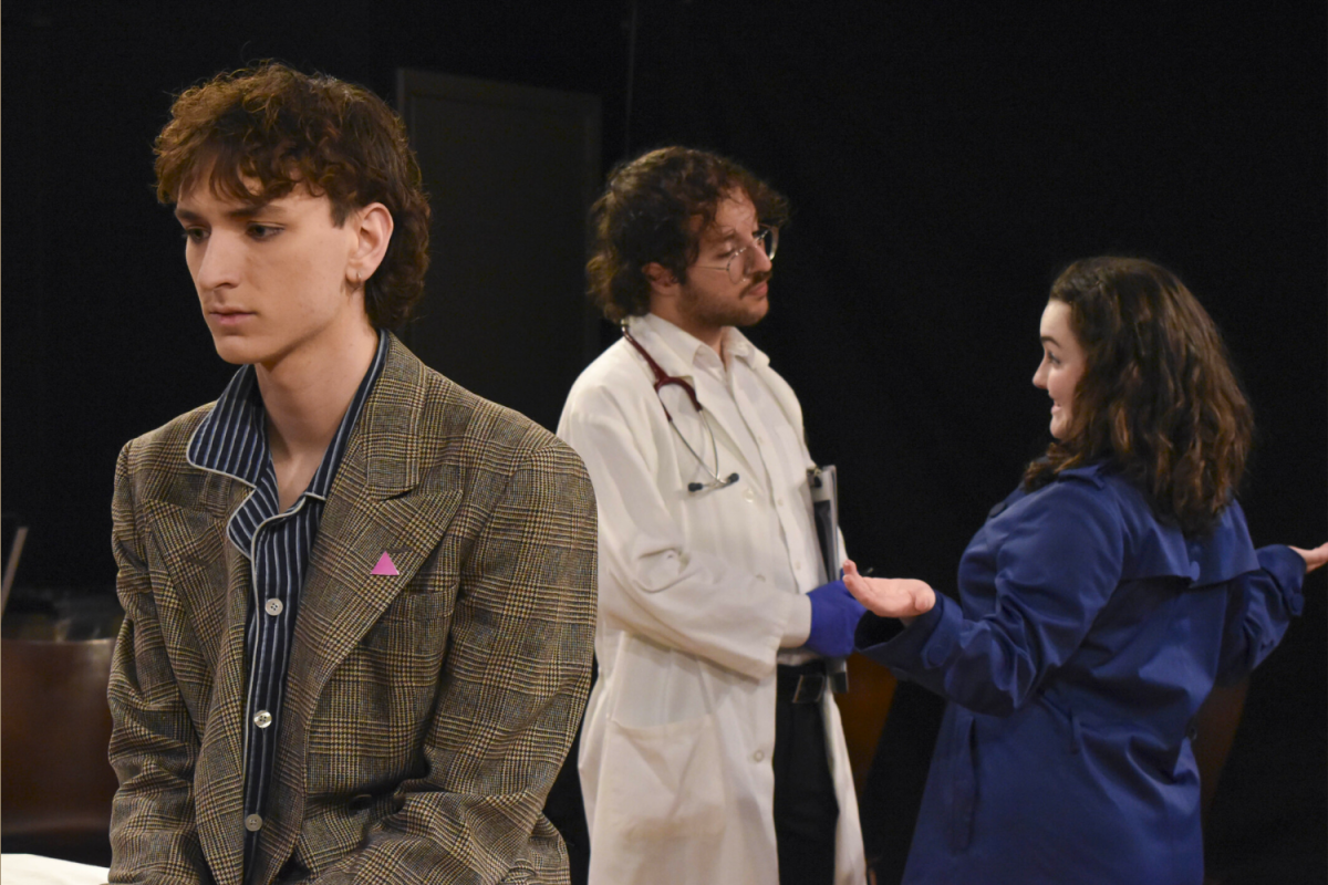 Jonathan Daher, David Keller and Catie Popelka performing a scene from “The Baltimore Waltz."