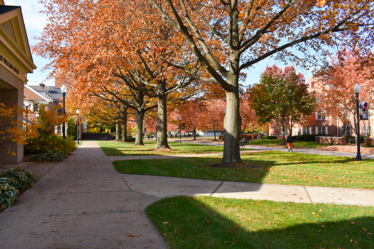 The walkway between Durst and Carmel on South Campus.