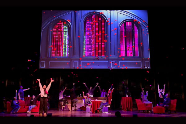 The cast of “Speed Dating Tonight!” rehearse a scene from the opera, which premiered on Feb. 14. 