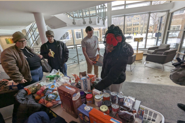 Students attend a Pop-Up Pantry event hosted in the Conservatory of Performing Arts on Feb. 19.