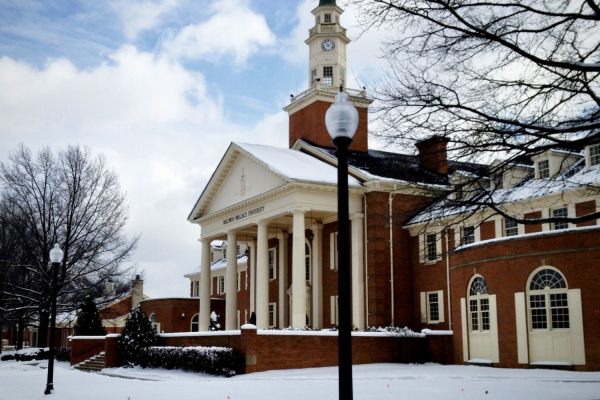 A photo of Strosacker Hall in the winter.