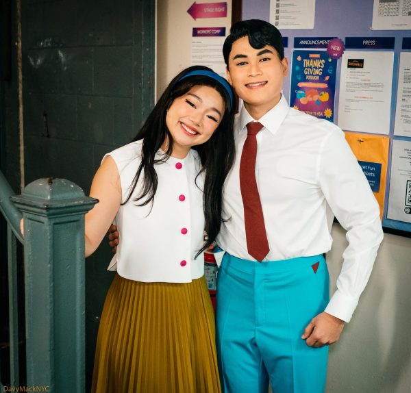 Hannah Kevitt and Steven Huynh in costume as Claire and Oliver respectively for “Maybe Happy Ending.”