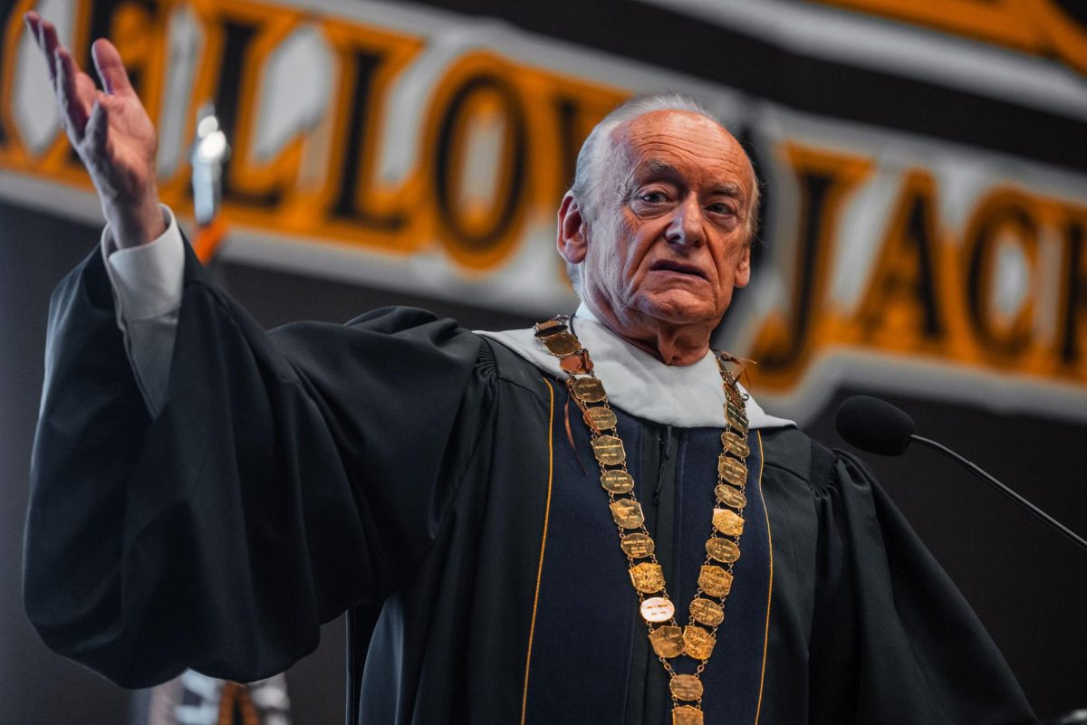 Lee Fisher addresses the audience at his presidential inauguration inside the Ursprung Gymnasium at Baldwin Wallace University on Thursday, Oct. 9. Photo courtesy of Shawn Salamone.