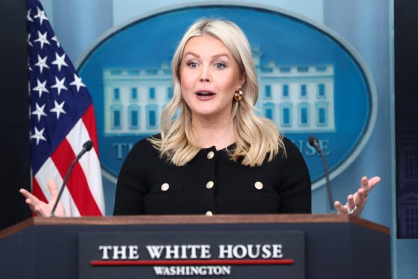 White House press secretary Karoline Leavitt holds a briefing at the White House in Washington, D.C., U.S., February 18, 2026. REUTERS/Kevin Lamarque